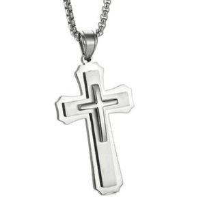 Silver Multi-Layer Cross Necklace